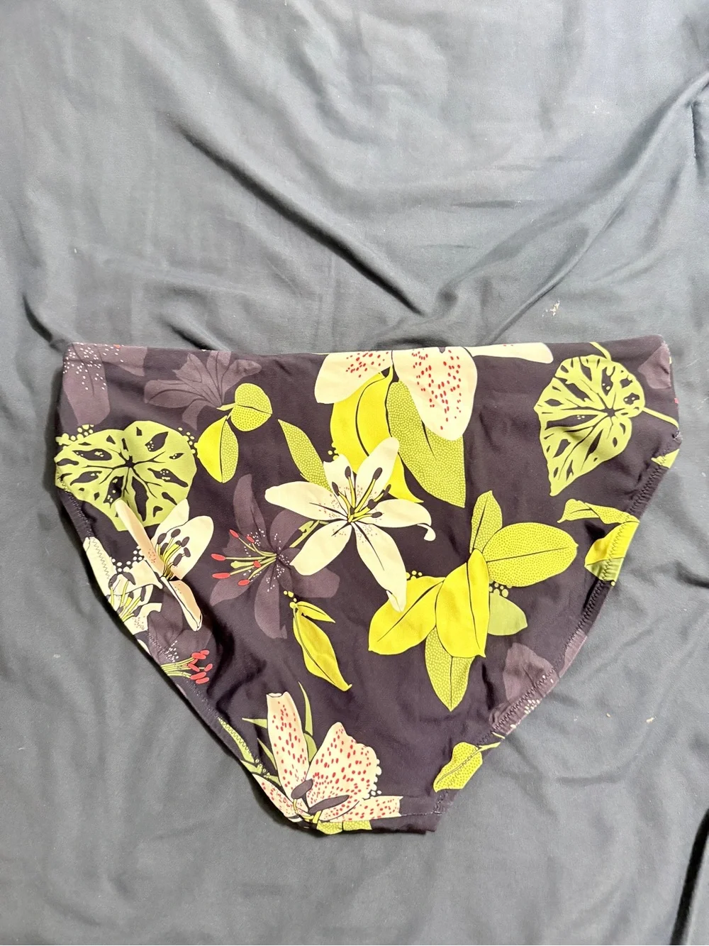 CALIA Floral Print Women’s Bikini Bottoms in Dark Purple and Lime